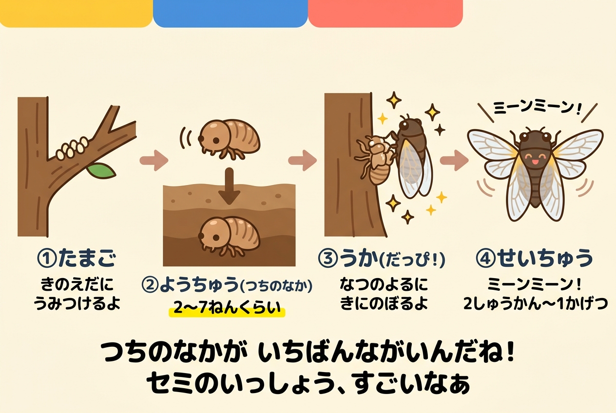 セミの一生タイムラインの図