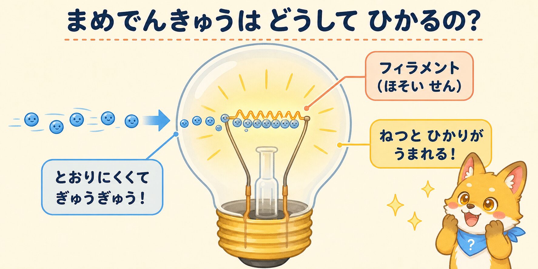 豆電球のフィラメントが光るしくみの図解