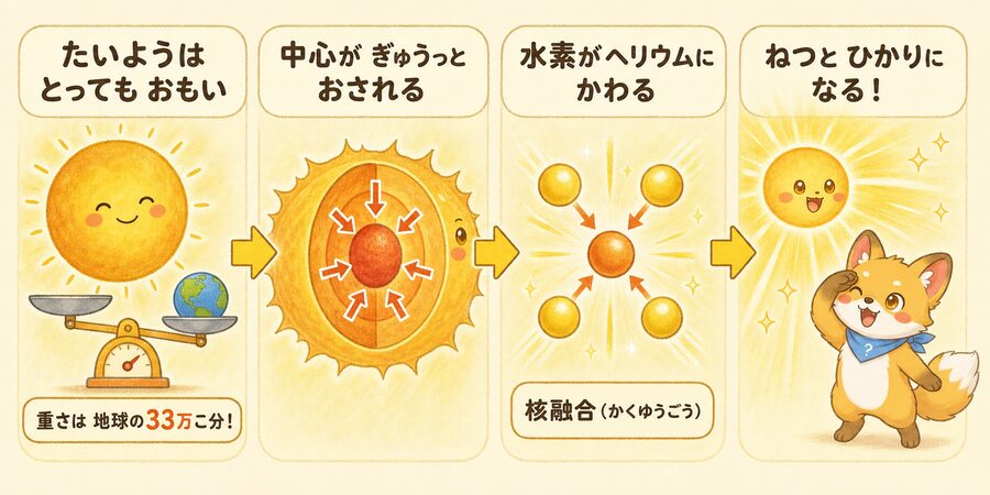 太陽で核融合が起きるしくみの図解