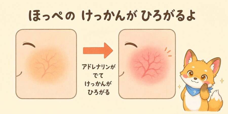 恥ずかしいと血管が広がり顔が赤くなるしくみの図解