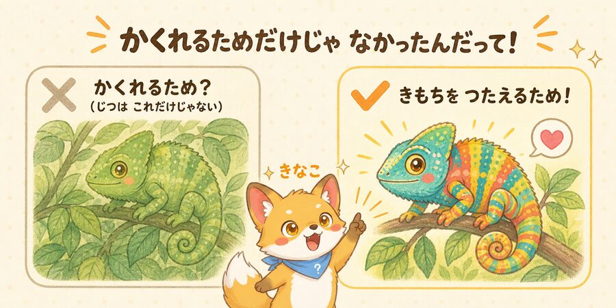 カメレオンが色を変える理由（誤解訂正）の図解