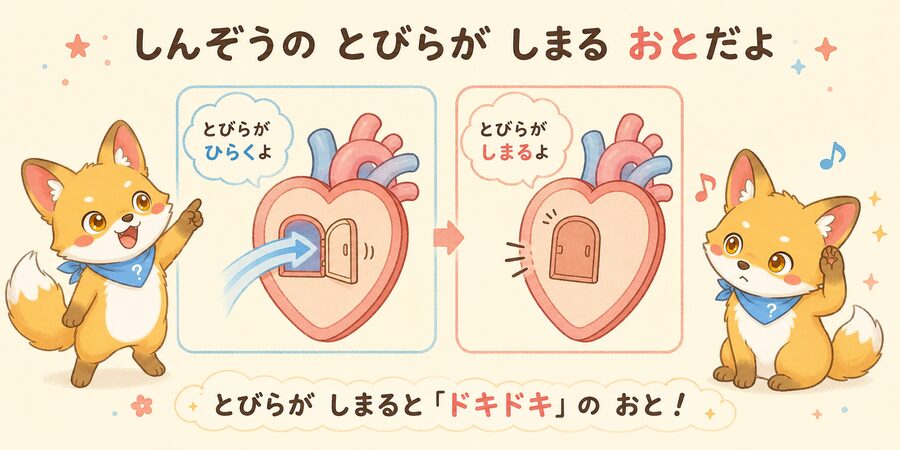 心臓の弁が閉じてドキドキ音が鳴るしくみの図解