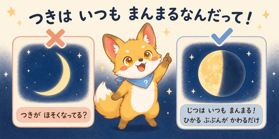 月がいつも丸いままであることを示す誤解訂正の図解