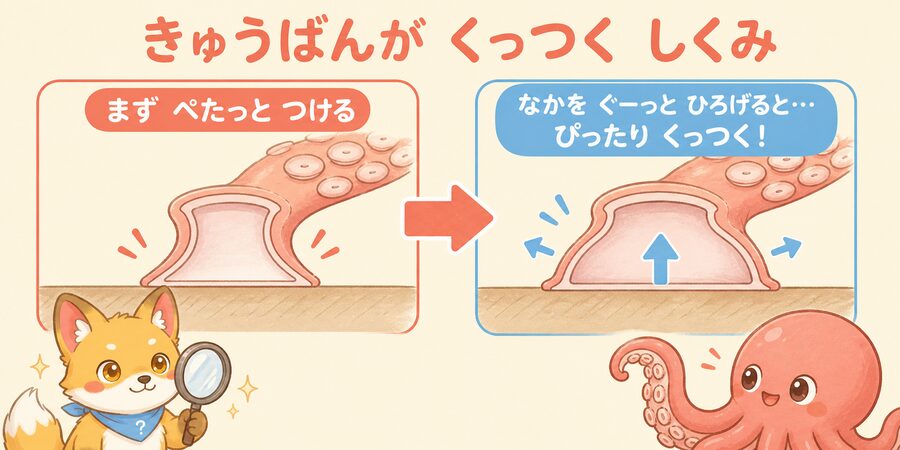 タコの吸盤がくっつくしくみの図解