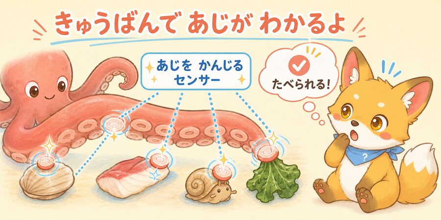 タコの吸盤の味覚センサーのしくみの図解