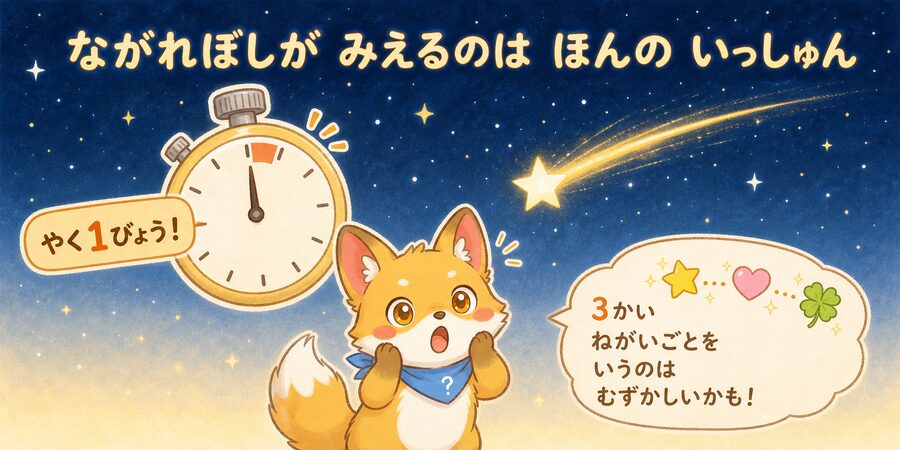 流れ星が見える時間がほんの一瞬であることを示す図解