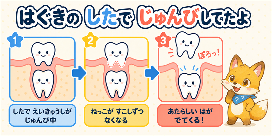 永久歯が乳歯と生えかわるしくみの図解