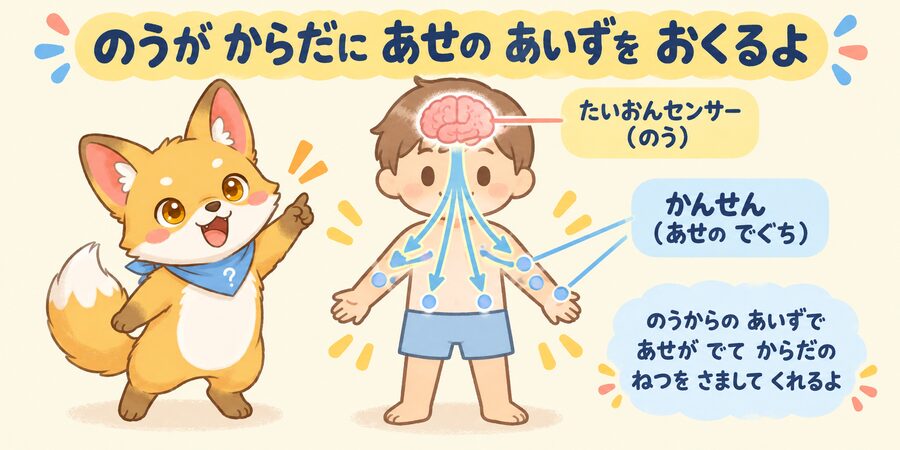 脳が汗腺に発汗の合図を送るしくみの図解