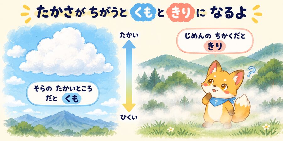雲と霧の違いを高さで示す図解
