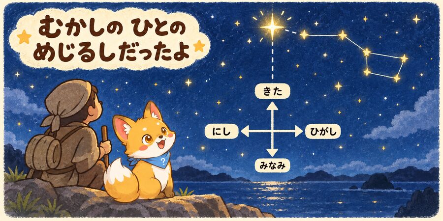 星座で方角や季節を知る大昔の人々の図解