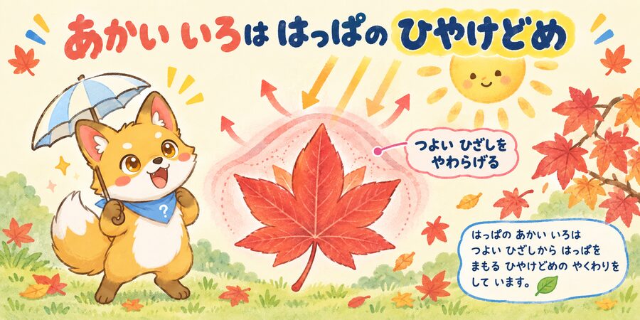 葉が赤くなり紫外線から身を守るしくみの図解