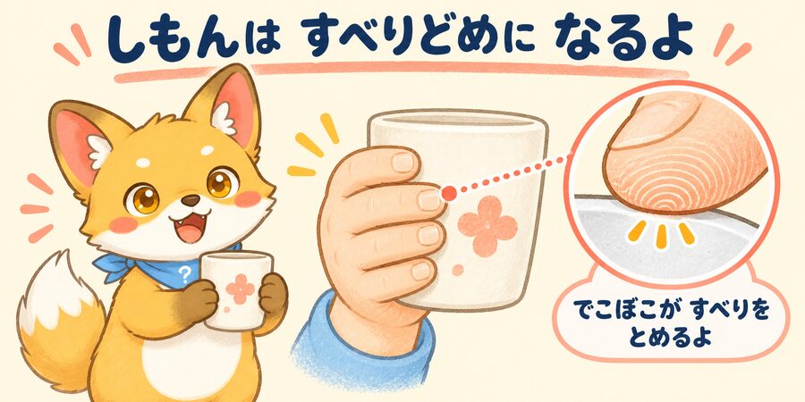指紋が滑り止めの役目をするしくみの図解